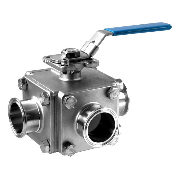 Steel & Obrien 1-1/2" Ball Valve, L Pattern, 3 Way/Clamp Ends - 316SS BLV3CL-1.5-316